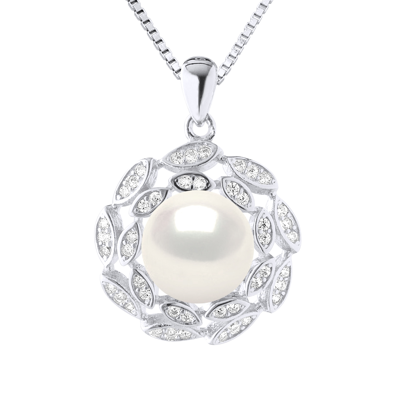 Diadema Womens SUN Necklace Freshwater Pearl White 9-10 mm 925 Silver - One Size