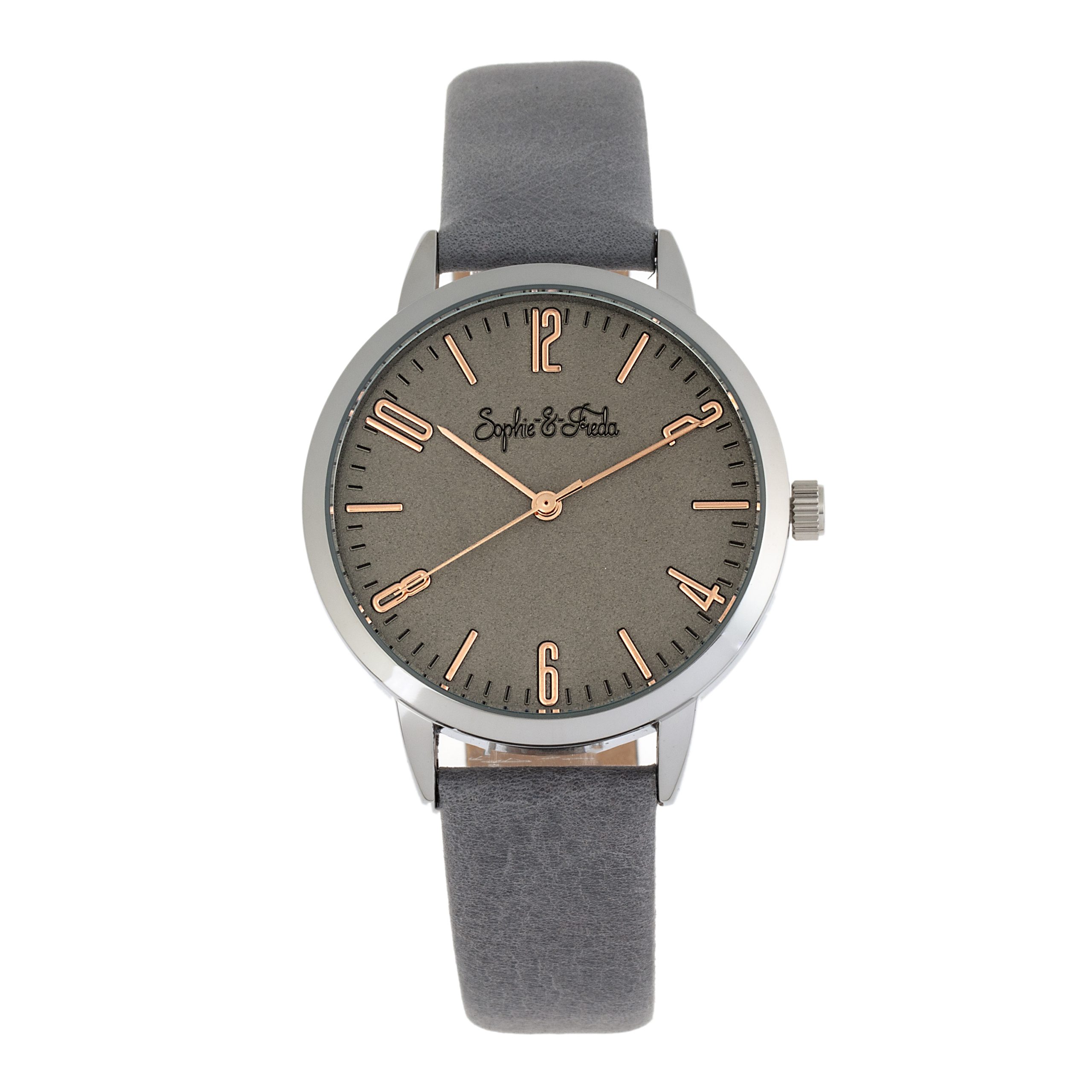 Sophie & Freda Womens and Vancouver Leather-based-Band Watch - Gray Stainless Metal - One Measurement