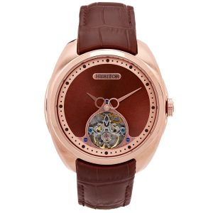 Heritor Automatic Mens Roman Semi-Skeleton Leather-Band Watch – Rose Gold – One Size