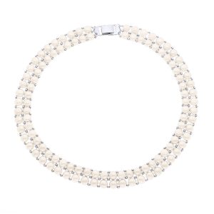Ateliers Saint Germain Womens Necklace 2 Rows of Real Freshwater Pearls Multicolor – White Silver – One Size