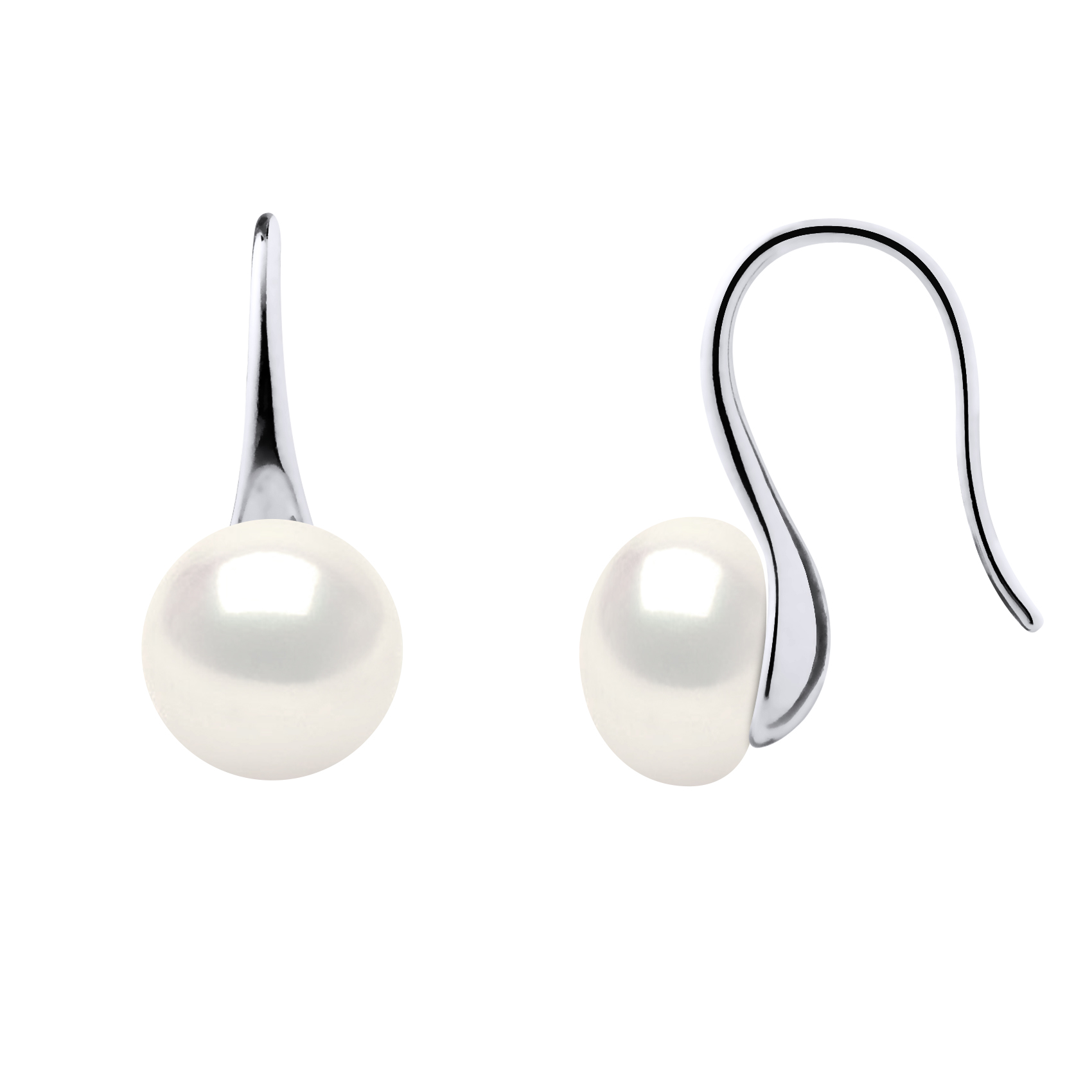 Ateliers Saint Germain Womens Earrings Real Cultured Freshwater Pearls Button 8-9 mm - White Silver - One Size