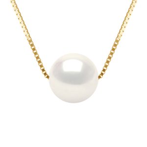 Diadema Womens – Necklace – Real Freshwater Pearls in Yellow Gold – White – One Size