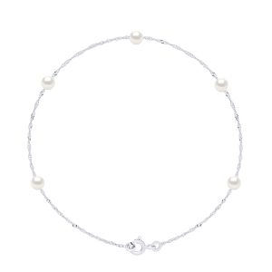 Ateliers Saint Germain Womens Bracelet – 5 Real Cultured Freshwater Pearls Round 4-5 mm – White White Gold – One Size