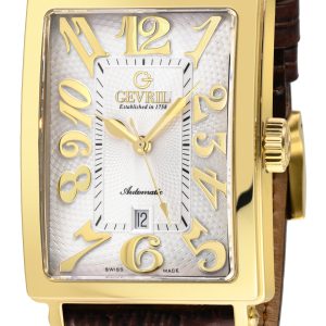 Gevril Mens Avenue of America’s 15100-7 Swiss Automatic SW200 White dial Light Brown Leather Date Watch – One Size