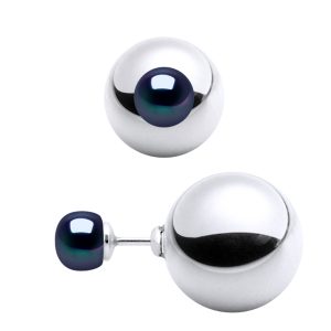 Diadema Womens Earrings DUPLEX Beads Freshwater 6-7mm Black 925 Silver – One Size
