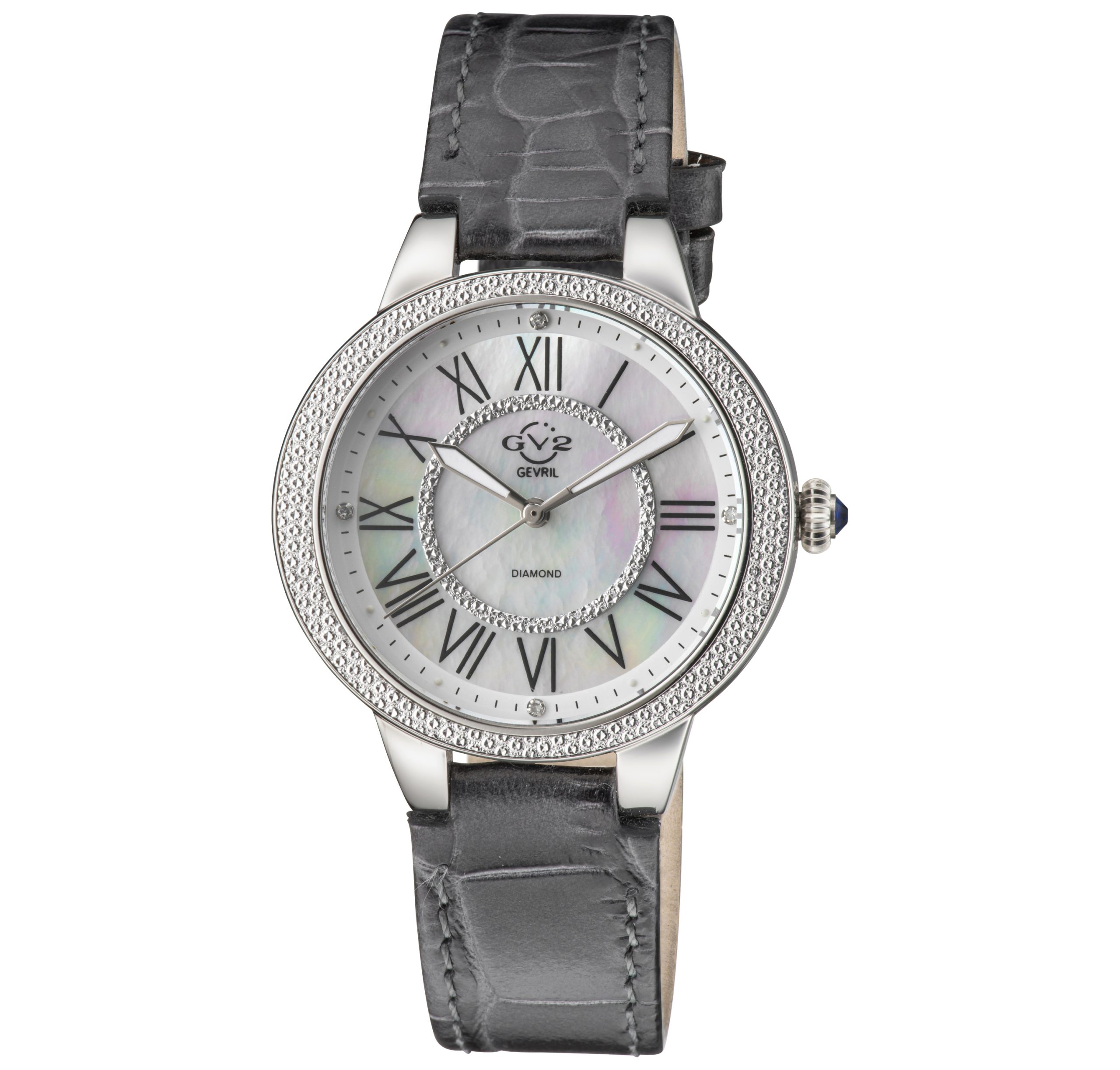 Gevril GV2 Astor II 9140-L9 Swiss Quartz WoMens MOP Dial Grey Leather Diamond Watch - One Size