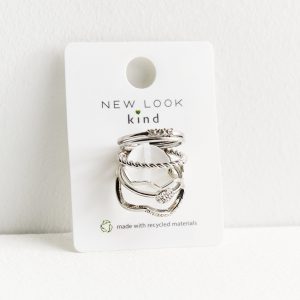 6 Pack Silver Diamanté Stacking Rings New Glance