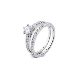 Argento Silver Double Band Solitaire Ring – 54