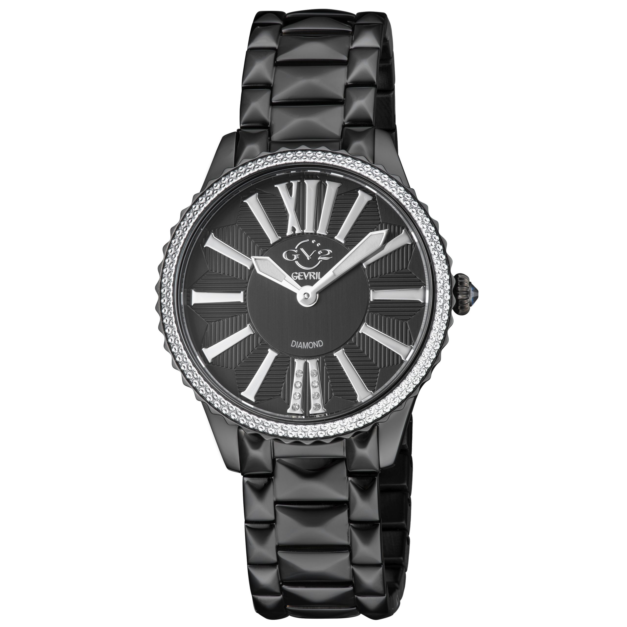 Gv2 Siena Swiss Quartz Diamonds WoMens Black Dial Watch Stainless Steel - One Size