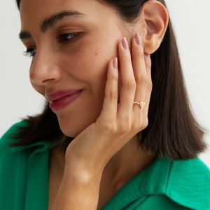 Gold Ridged Middle Diamanté Ring New Glance