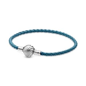 Pandora Seashell Clasp Turquoise Braided Leather-based Bracelet – 21cm