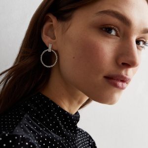 Silver Diamanté Circle Doorknocker Earrings New Glance