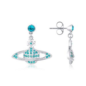 Vivienne Westwood Blue Crystal Mini Bas Aid Drop Earrings – Silver
