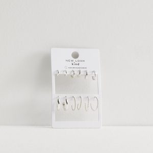 6 Pack Silver Textured Combined Hoop Earrings New Glance