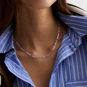 Silver Figaro Chain Necklace New Glance