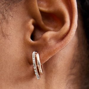 Rose Gold Tone Diamanté Double Hoop Earrings New Glance