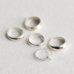 5 Pack Silver Combined Stacking Rings New Glance