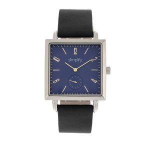 Simplify Unisex The 5000 Leather-Band Watch – Blue Stainless Steel – One Size