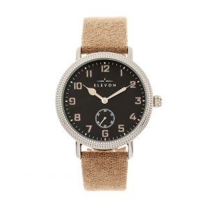 Elevon Mens Northrop Wool-Overlaid Leather-based-Band Watch – Tan Stainless Metal – One Dimension