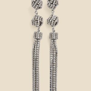 Sosandar Womens Silver Triple Knot Detail Drop Earrings – One Size