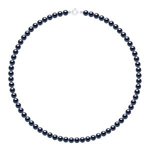Ateliers Saint Germain Womens Necklace of Real Cultured Freshwater Pearls Round 5-6 mm – Black White Gold – One Size