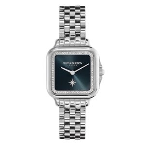 Olivia Burton Silver Sq. Blue Sunray Dial Watch