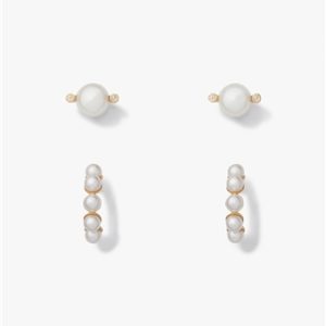 Kate Spade New York Crystal Pearl Stud and Huggie Set – Silver