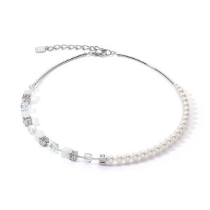 Coeur De Lion Valuable Fusion Silver Pearl White Cubes Necklace – 42cm
