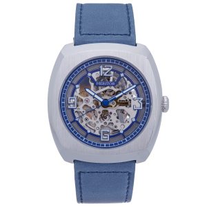 Heritor Automatic Mens Gatling Skeletonized Leather-Band Watch – Blue Stainless Steel – One Size