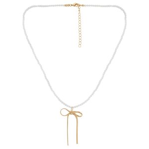 August Woods Gold Pearl Bow Necklace