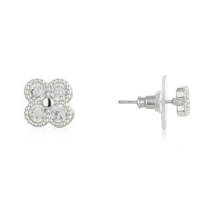 August Woods Silver Multi Crystal Clover Stud Earrings – Silver