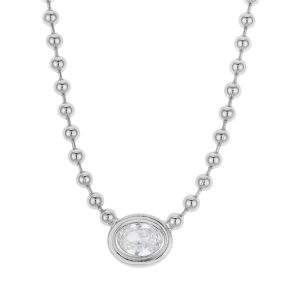 August Woods Silver Crystal Oval Beaded Necklace – Silver