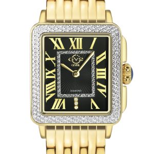 Gv2 Padova WoMens Swiss Quartz Diamond Black Dial Yellow Gold Watch – One Measurement