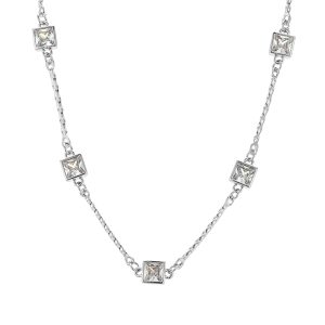 August Woods Silver Glimmer Transparent Multi Crystal Necklace – Silver