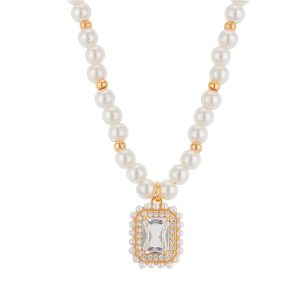 August Woods Gold Rectangle Crystal Beaded Necklace – Gold