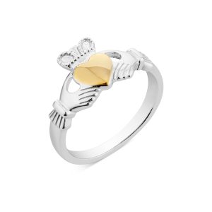 Argento Silver Middle of Gold Claddagh Ring – 52