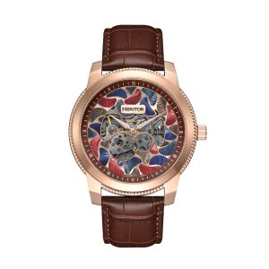 Heritor Automated Mens Emmanuel Semi-Skeleton Leather-based-Band Watch – Brown Stainless Metal – One Dimension