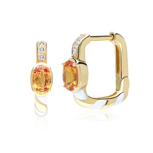 Siberian Waltz Topaz & Orange Sapphire Sq. Hoop Earrings in 9ct Gold
