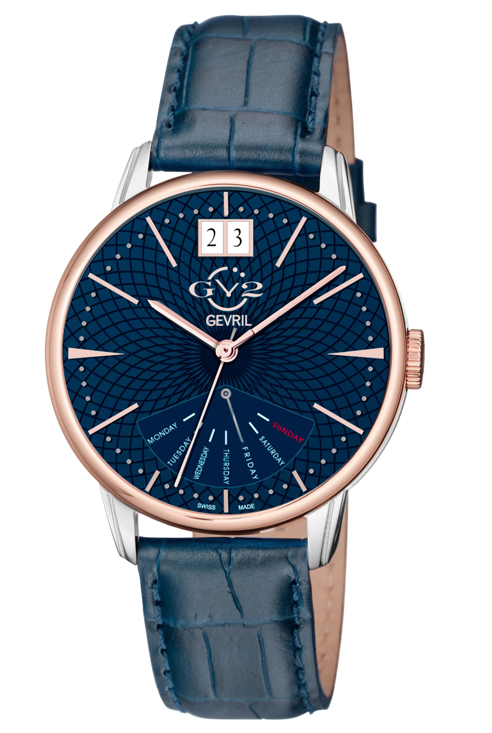 Gv2 Rovescio Mens Stainless Steel Case Genuine Leather Strap Watch - Blue - One Size
