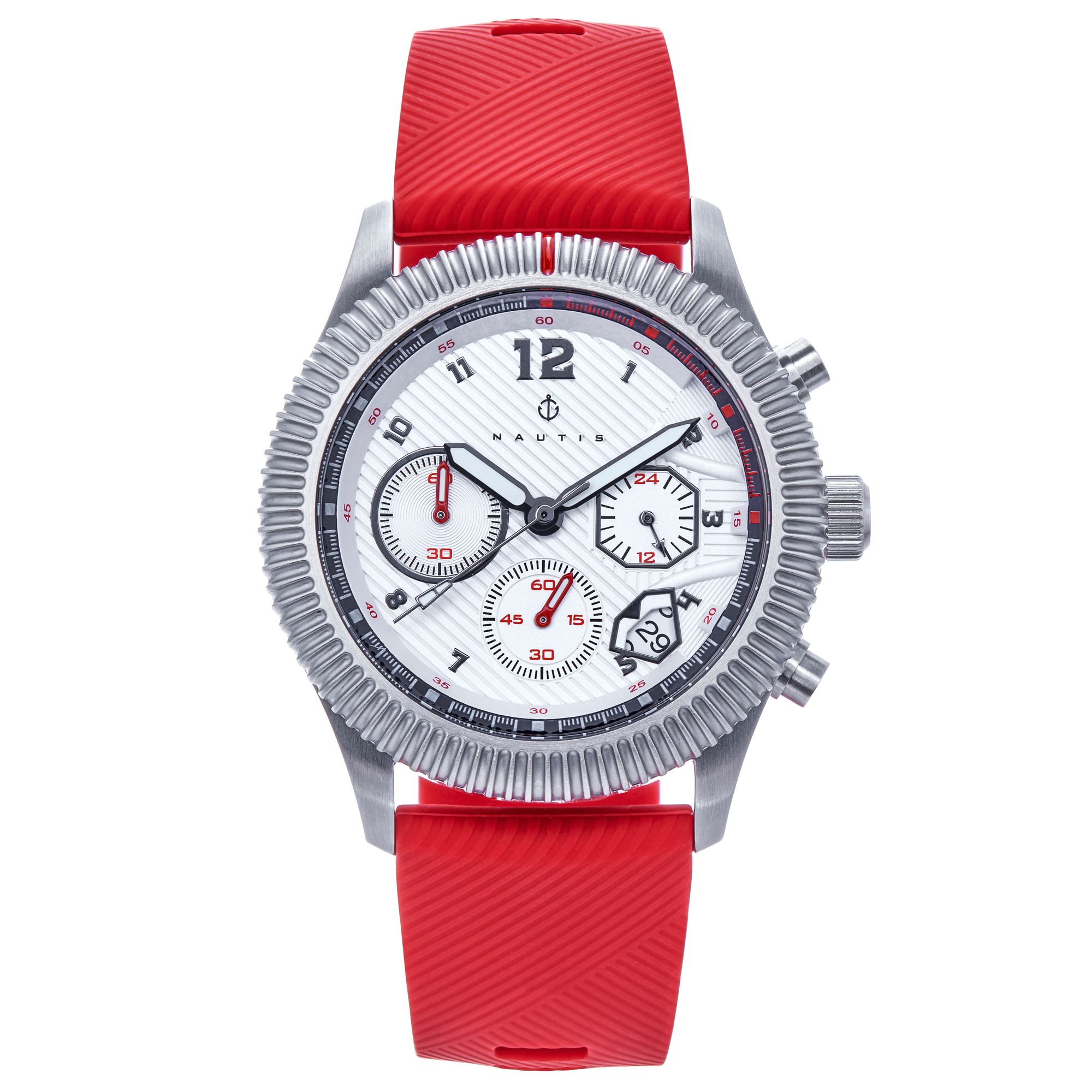 Nautis Mens Meridian Chronograph Strap Watch w/Date - Red Stainless Steel - One Size