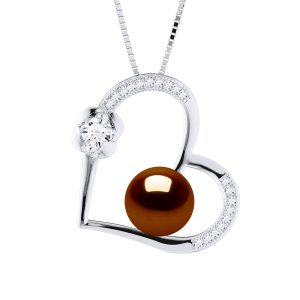 Diadema Womens LOVE necklace Freshwater Pearl 8-9mm Chocolate 925 Silver – One Size
