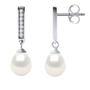 Diadema Womens – Earrings  Real Freshwater Pearls – White Silver – One Size