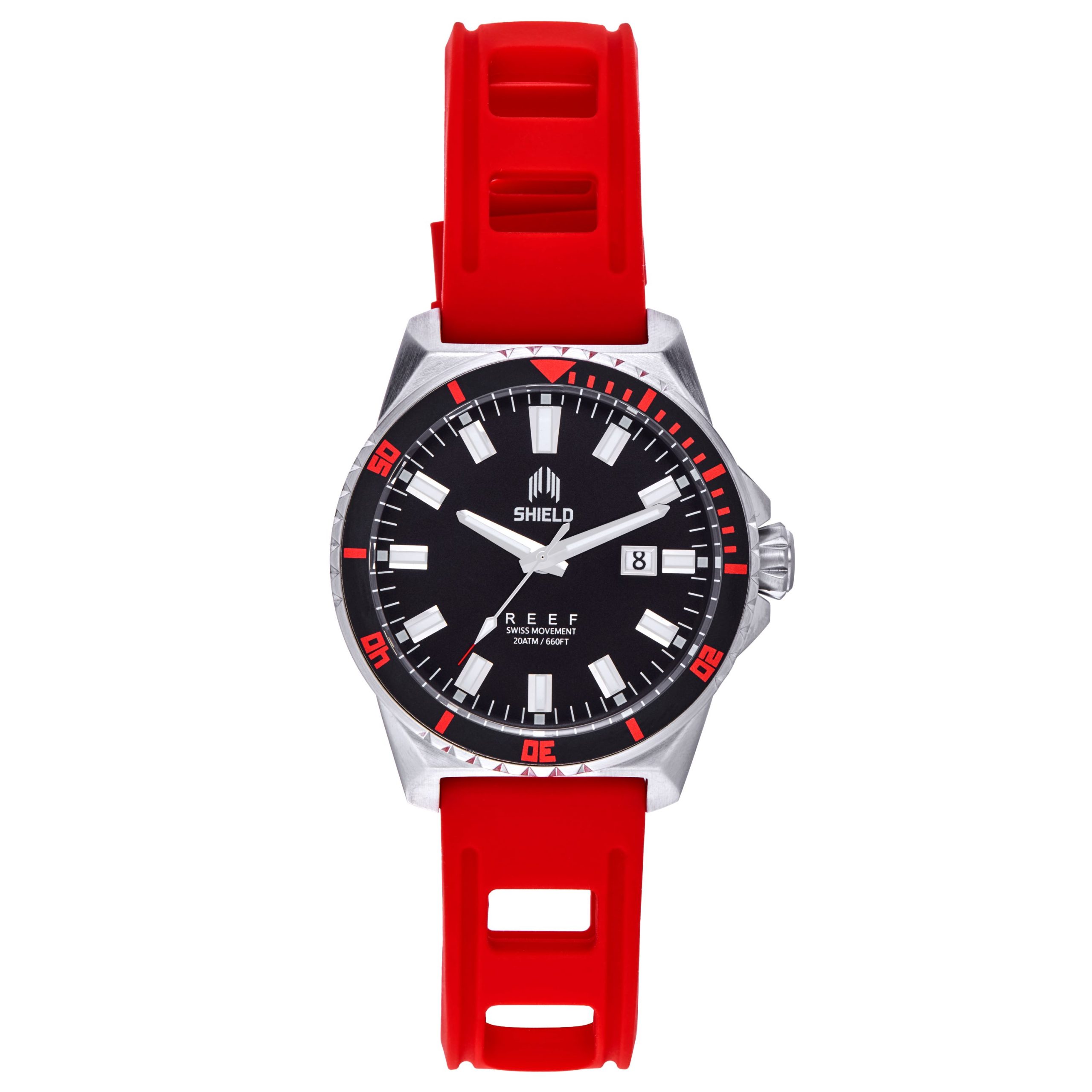 Shield Mens Reef Strap Watch w/Date - Red Stainless Steel - One Size