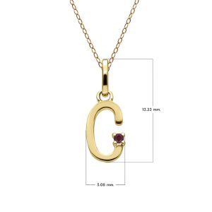 Preliminary Ruby Letter Necklace In 9ct Yellow Gold