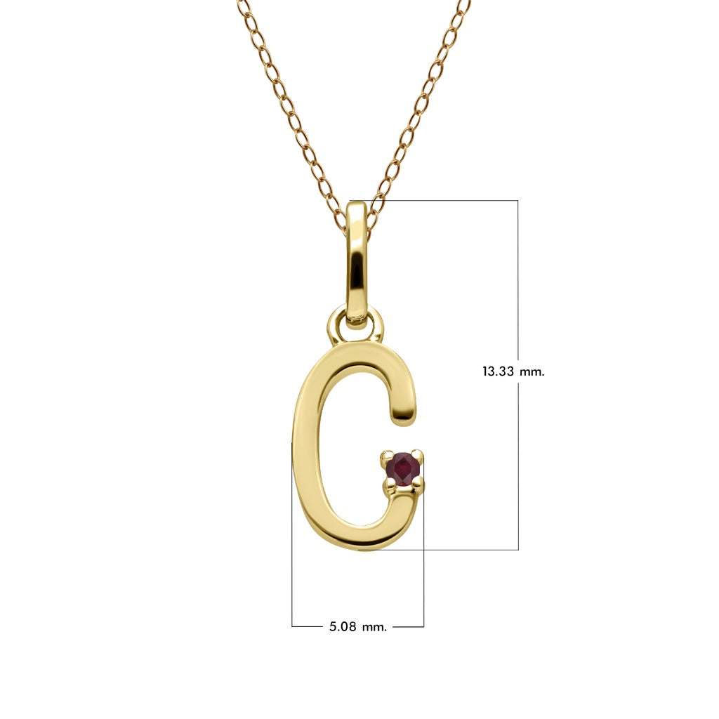 Preliminary Ruby Letter Necklace In 9ct Yellow Gold