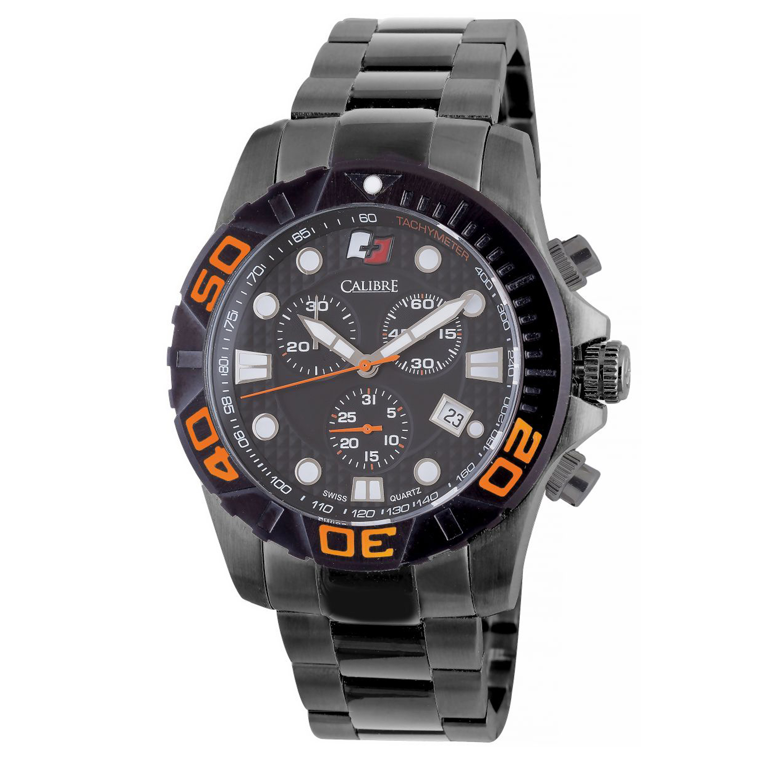 Calibre Mens Akron Swiss Made Movement Watch Black Stainless Steel Strap Dial - One Size