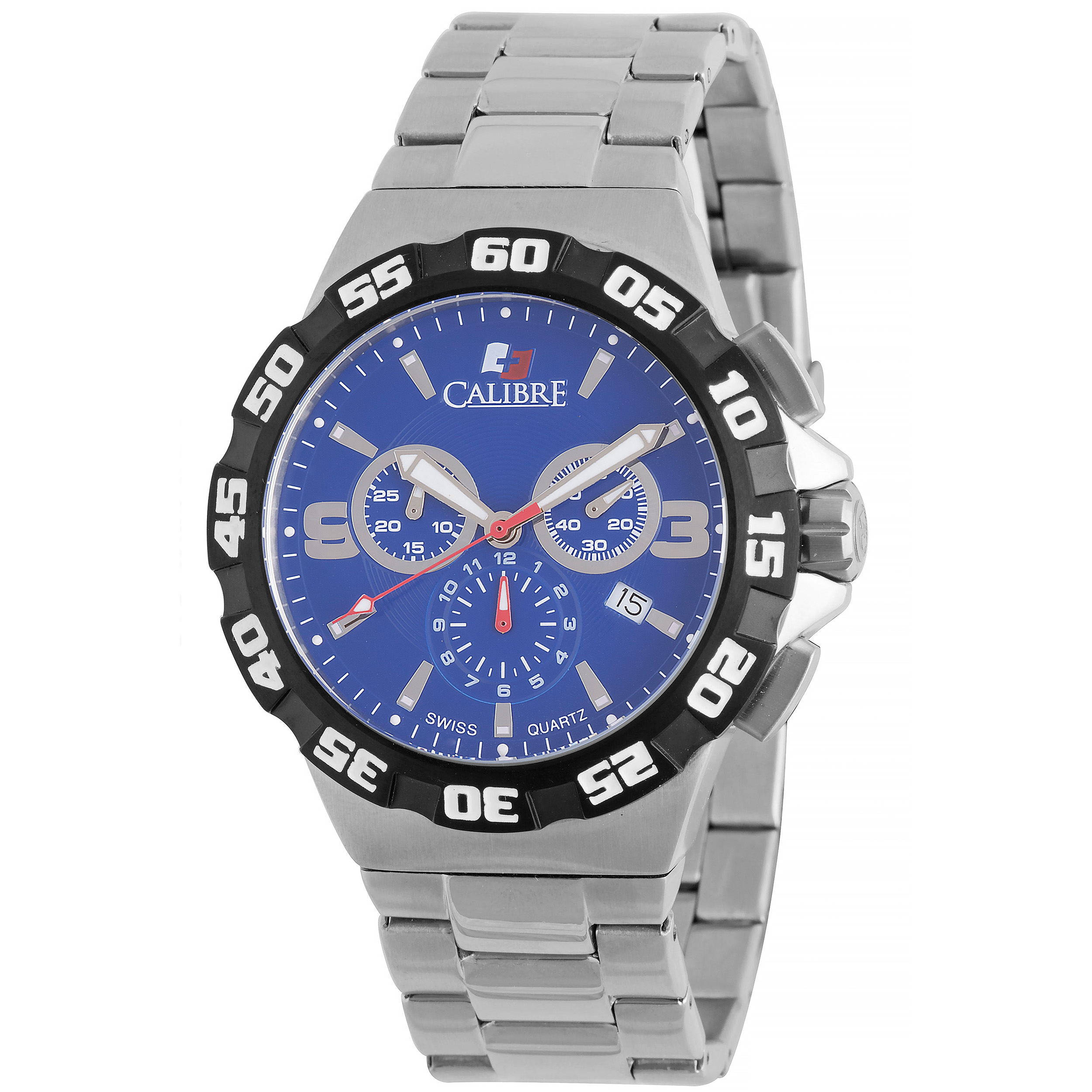 Calibre Mens Lancer Swiss Made Movement Watch Silver Stainless Steel Blue L3 Dial - One Size
