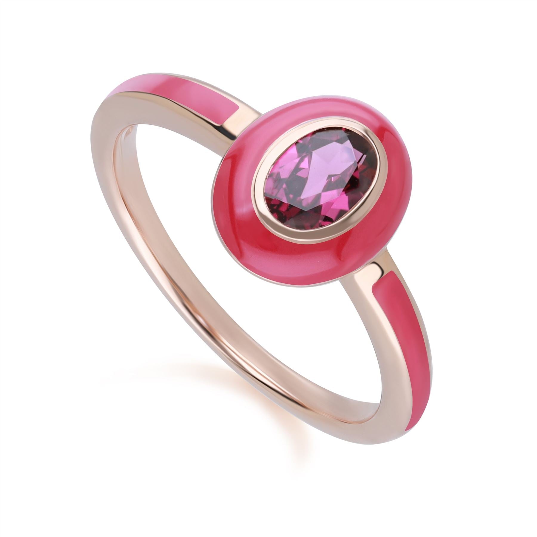 Siberian Waltz Pink Enamel & Oval Rhodolite Ring in Rose Gold Plated Sterling Silver