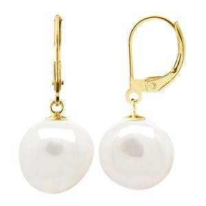 Ateliers Saint Germain Womens Earrings Yellow Gold – Real Cultured Freshwater Pearls Baroque 12-13 mm – One Size