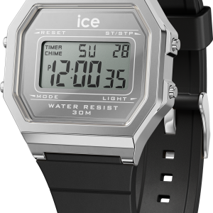 Ice-Watch Ice Watch Ice Digit Retro – Metal Silver Mirror – Black WoMens 022735 Silicone – One Size